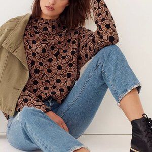 Anthropologie The Carys Mock-Neck Sweater by Maeve Black Circle Motif XL